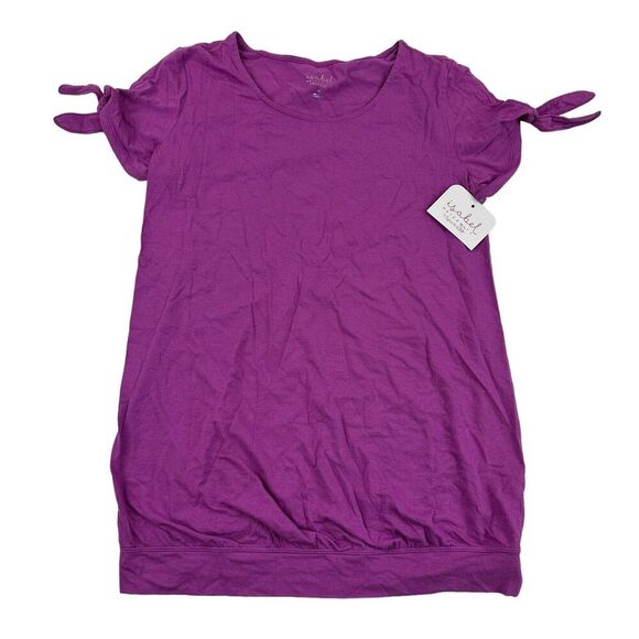 NWT Isabel Maternity by Ingrid & Isabel Purple Slit Tie Sleeve T-Shirt Blouse XS - Picture 1 of 9